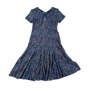 Vintage Coco Bianco Floral Maxi Dress Rayon 90s Blue Purple Green Size 14 Size L